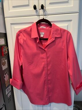 Chicos No Iron Coral Shirt Size 2=12